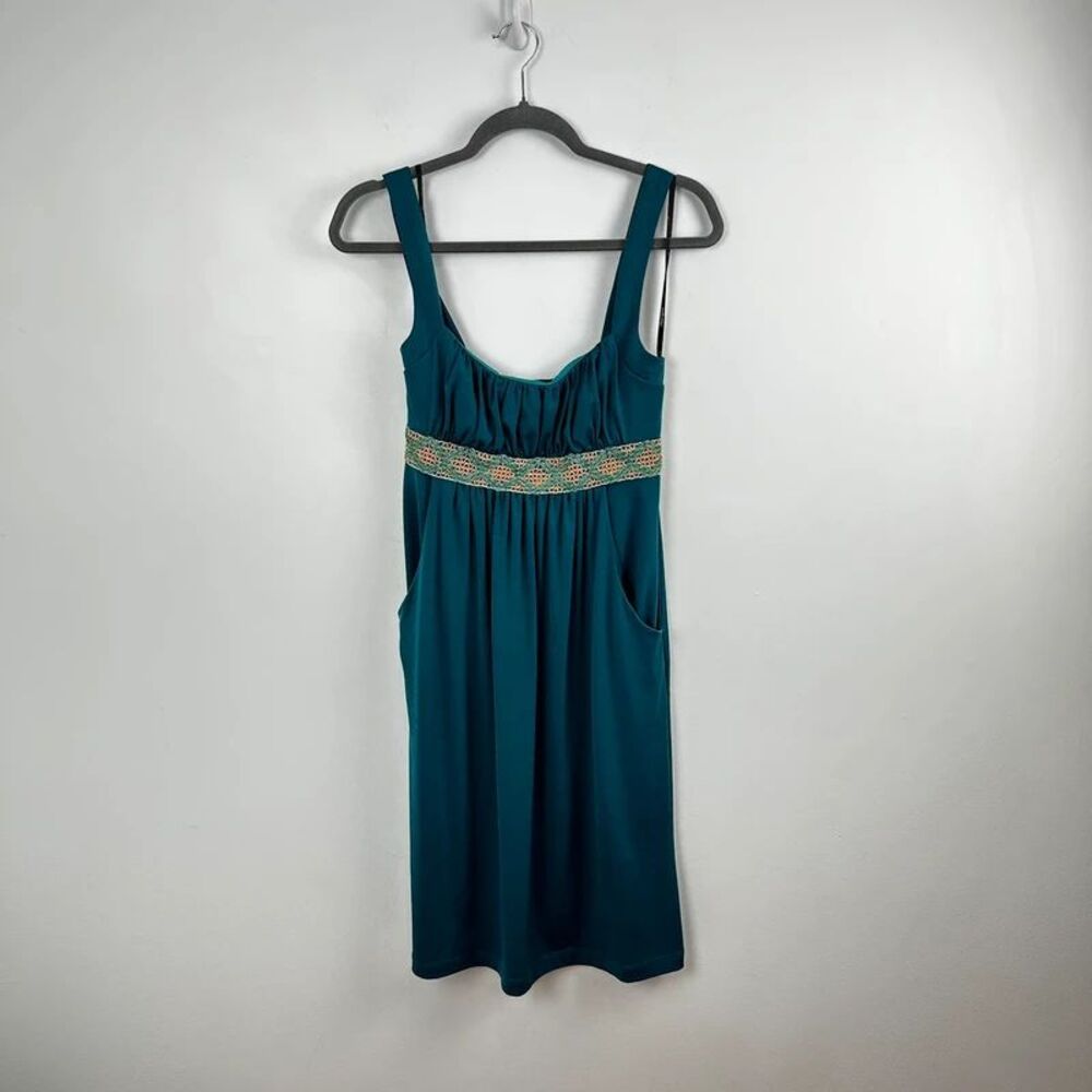 Intrigue Sleeveless Empire Waist Teal Dress With Pockets Size Medium